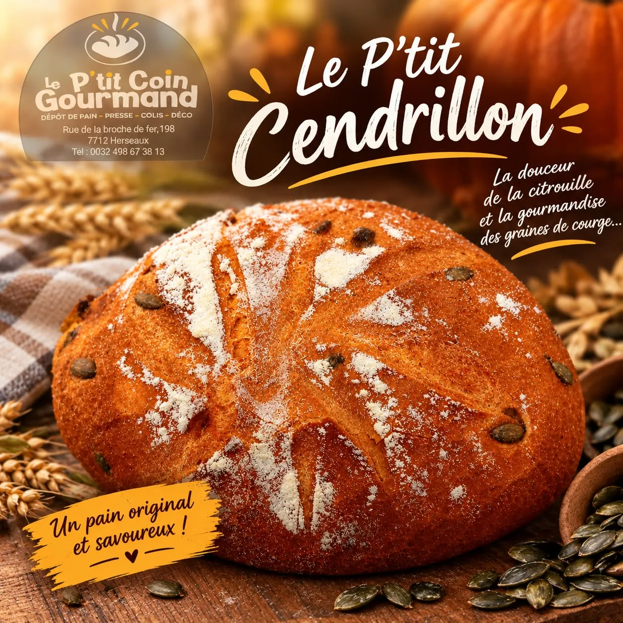 Le P'tit Cendrillon, un pain à la citrouille au P'tit Coin Gourmand